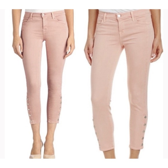 J BRAND Suvi Distressed Pink Cropped Pants Size 30 Retail $248 Button Accent - Picture 1 of 13